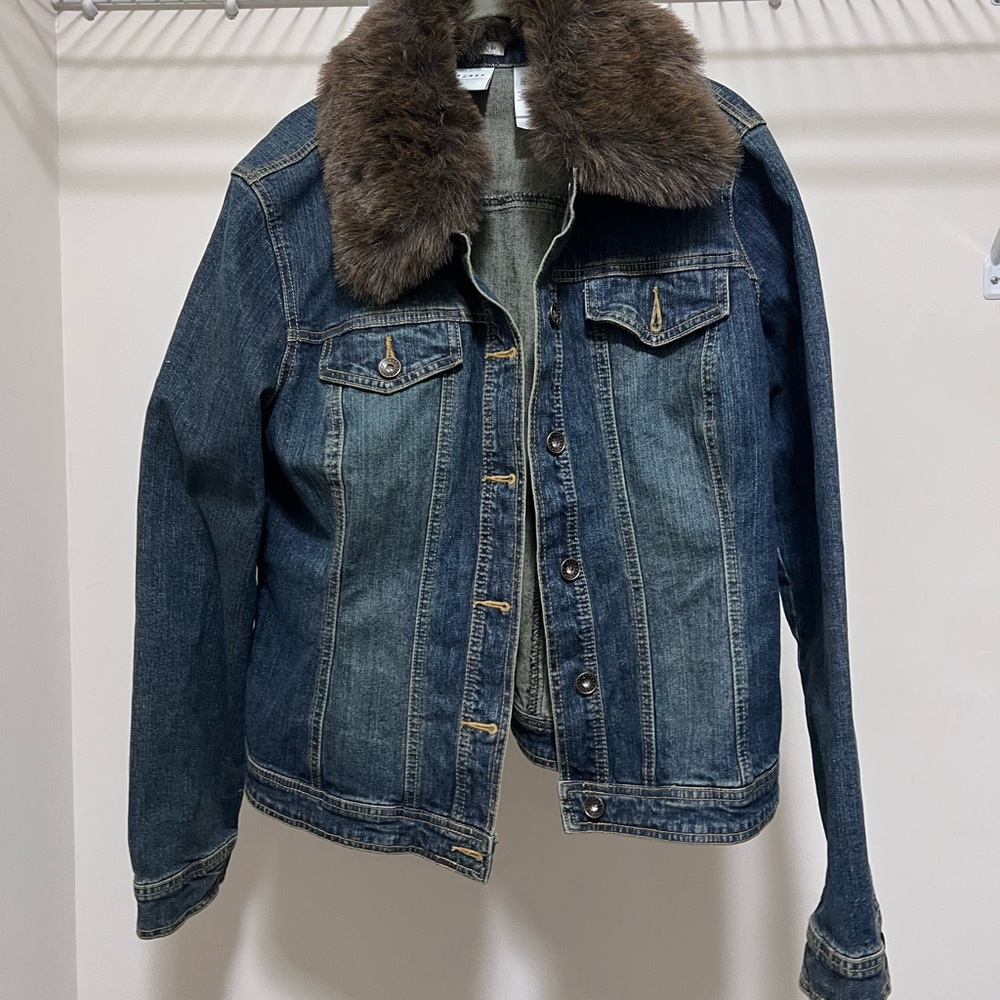 Axcess Blue Jean Jacket with Brown Faux Fur Collar